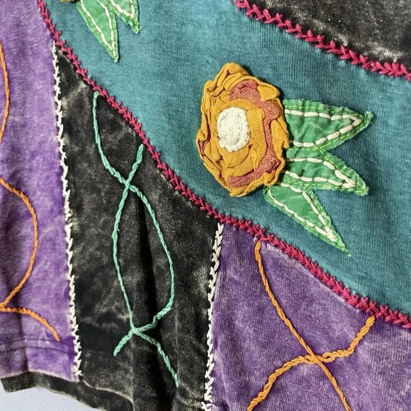 Rising International Top Size Medium M Boho Embroidered 3D Art To Wear Patchwork - Picture 5 of 16